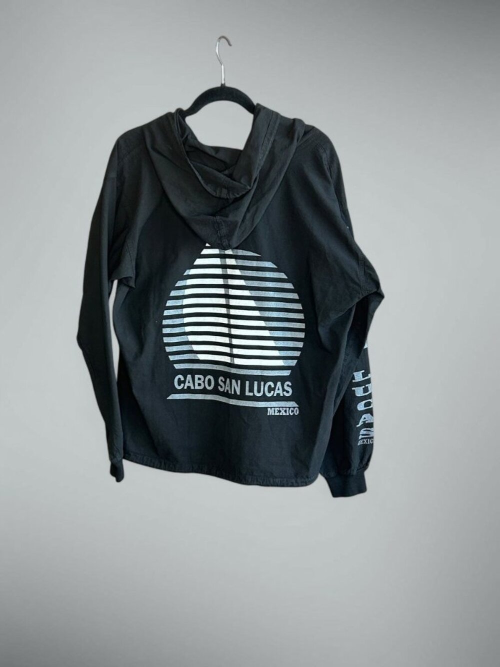 Cabo San Lucas Black Hooded Full Zip Cotton Jacket Size 40